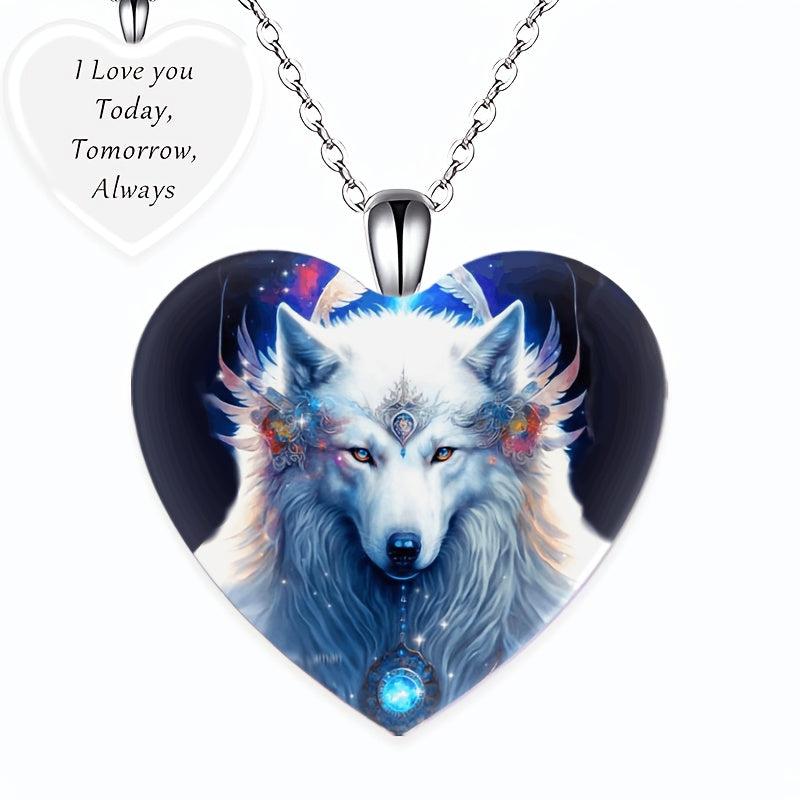 Heart Wolf Pendant Necklace For Children Daughter Gift