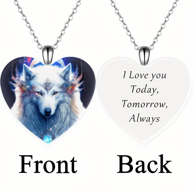 Heart Wolf Pendant Necklace For Children Daughter Gift