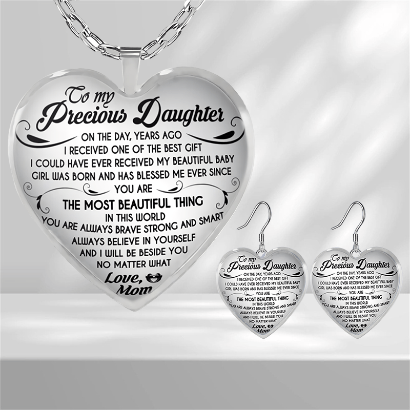 Girls Heart Glass Pendant Earrings Graduation Party Birthday Gift