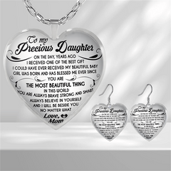 Girls Heart Glass Pendant Earrings Graduation Party Birthday Gift