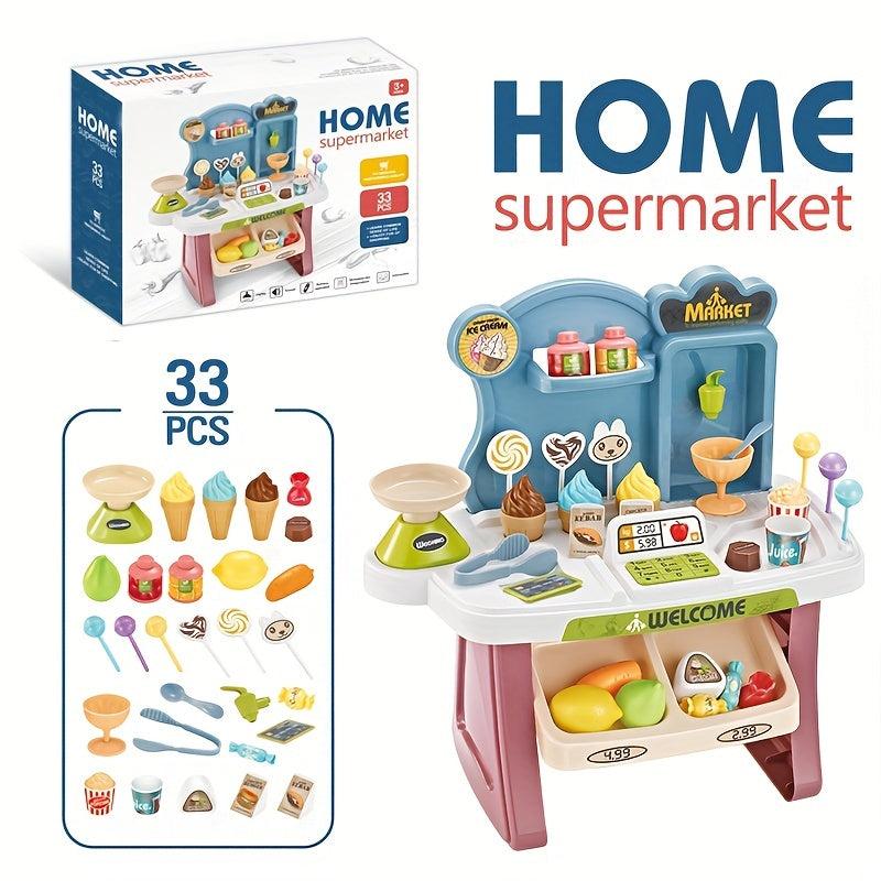 Kids Playhouse Supermarket Table with Lights, Music and Cash Register
