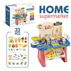 Kids Playhouse Supermarket Table with Lights, Music and Cash Register