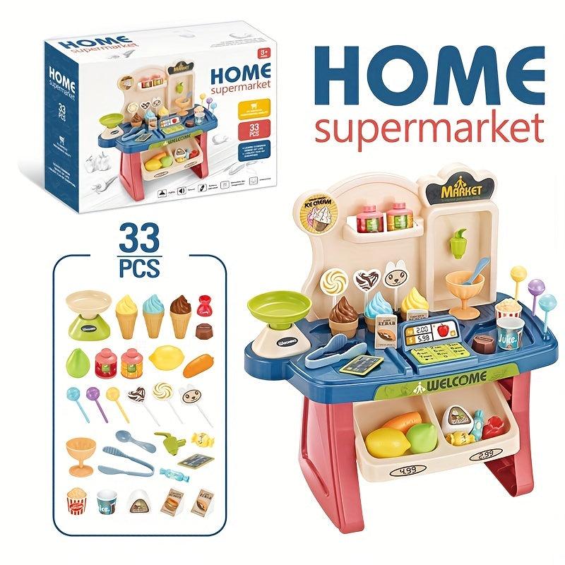 Kids Playhouse Supermarket Table with Lights, Music and Cash Register