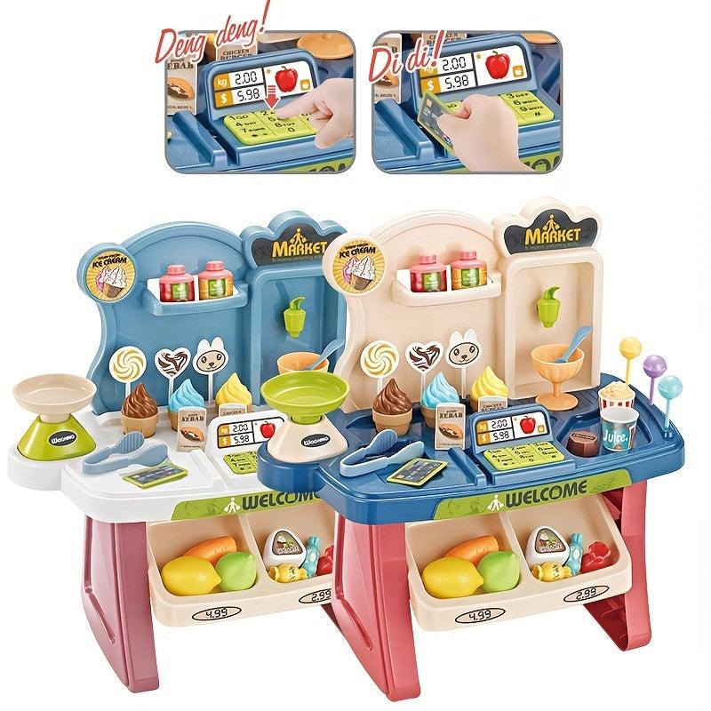 Kids Playhouse Supermarket Table with Lights, Music and Cash Register
