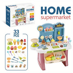 Kids Playhouse Supermarket Table with Lights, Music and Cash Register