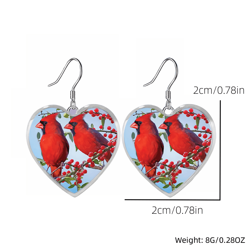 Cardinals Heart Glass Pendant Earrings Necklace Set