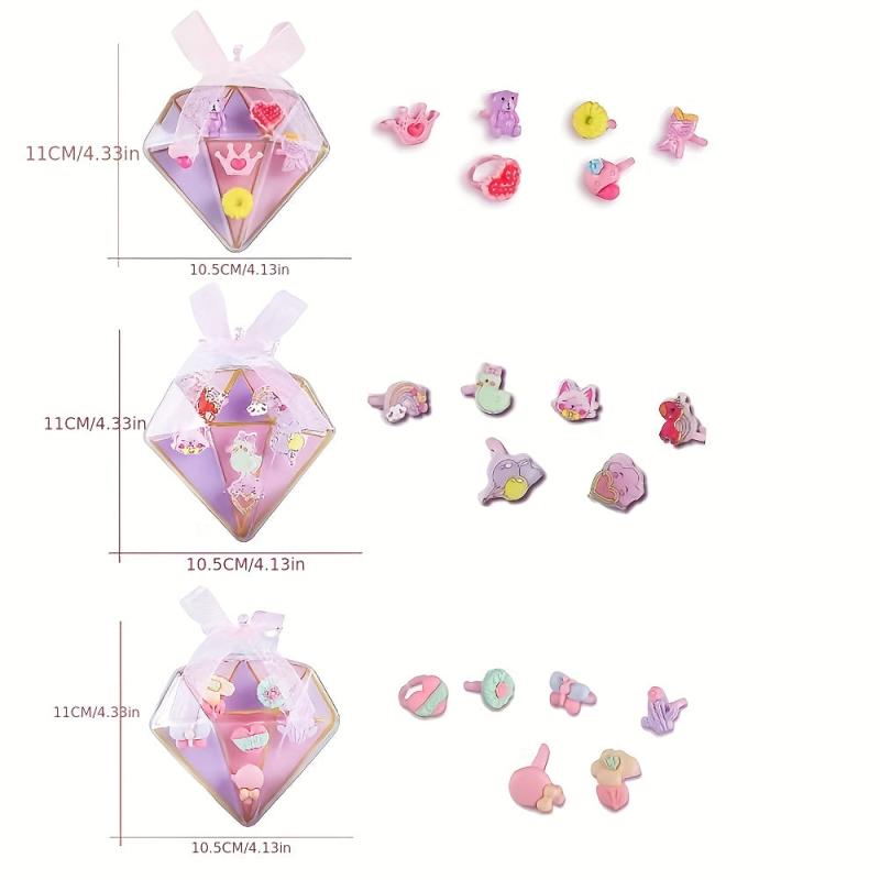 6Pcs Girls Jewelry Princess Dress Up Set Girls Artificial Diamond Cartoon Rings