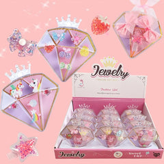 6Pcs Girls Jewelry Princess Dress Up Set Girls Artificial Diamond Cartoon Rings