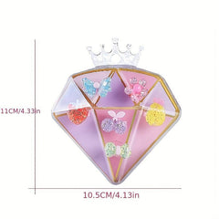 6Pcs Girls Jewelry Princess Dress Up Set Girls Artificial Diamond Cartoon Rings