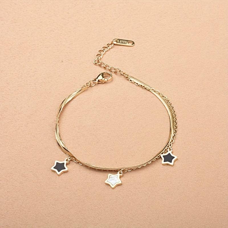 Stainless Steel Chain Star Charm Necklace Bracelet Set