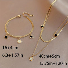 Stainless Steel Chain Star Charm Necklace Bracelet Set