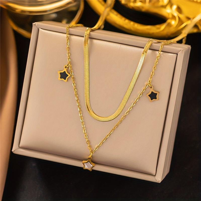 Stainless Steel Chain Star Charm Necklace Bracelet Set