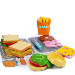 Wooden Sandwich Burger Toy Set for Kids Pretend Kitchen Play Toys