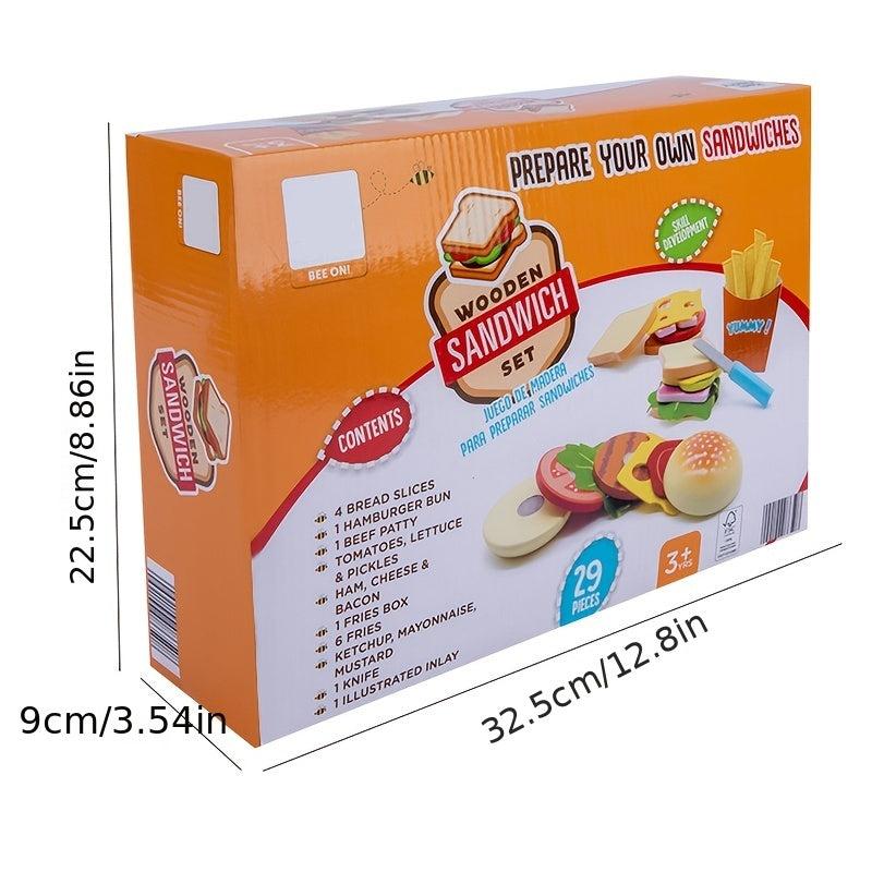 Wooden Sandwich Burger Toy Set for Kids Pretend Kitchen Play Toys