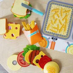 Wooden Sandwich Burger Toy Set for Kids Pretend Kitchen Play Toys