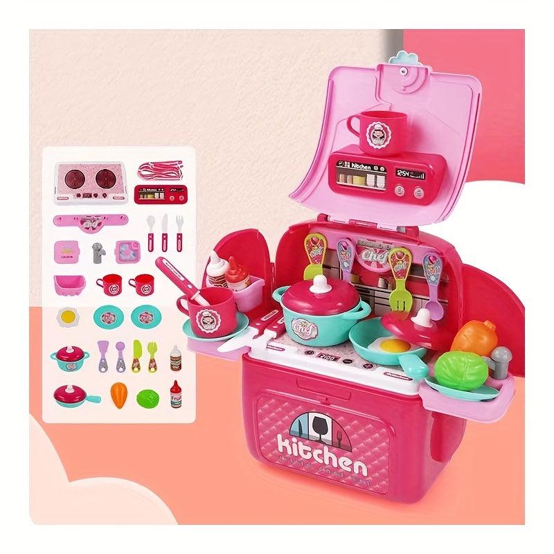 Kids Toy Kitchen Set with Cooking Utensils and Tableware