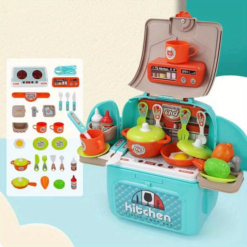 Kids Toy Kitchen Set with Cooking Utensils and Tableware