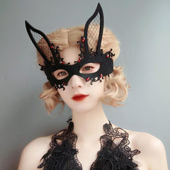 Halloween Easter Masquerade Nightclub Lace Bunny Ears Rabbit Mask