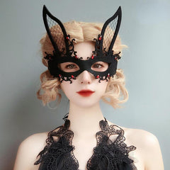 Halloween Easter Masquerade Nightclub Lace Bunny Ears Rabbit Mask