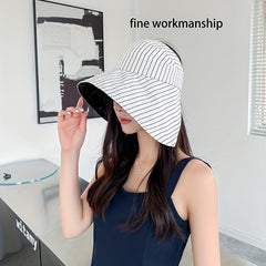 Striped UPF 50 Protection Sun Hat Large Brim Sunshade Foldable Fishing Hat
