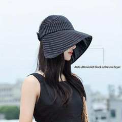Striped UPF 50 Protection Sun Hat Large Brim Sunshade Foldable Fishing Hat