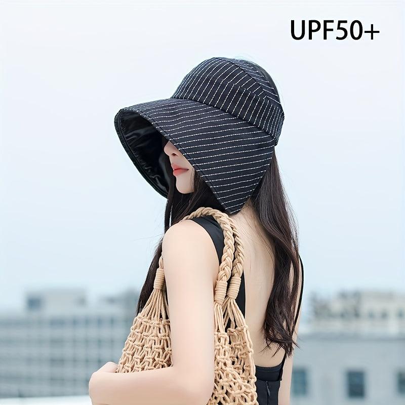 Striped UPF 50 Protection Sun Hat Large Brim Sunshade Foldable Fishing Hat