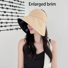 Striped UPF 50 Protection Sun Hat Large Brim Sunshade Foldable Fishing Hat
