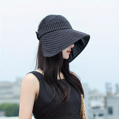 Striped UPF 50 Protection Sun Hat Large Brim Sunshade Foldable Fishing Hat