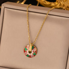 Stainless Steel Pink Flowers Necklace and Earrings Set