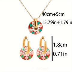 Stainless Steel Pink Flowers Necklace and Earrings Set