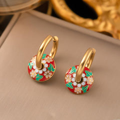 Stainless Steel Pink Flowers Necklace and Earrings Set