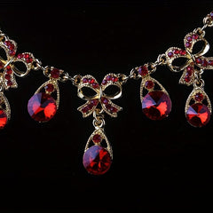 Bridal Red Set Chain Jewelry Crown Necklace Set Wedding Dress Accessories