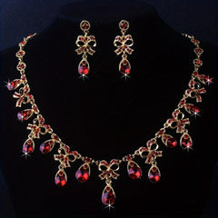 Bridal Red Set Chain Jewelry Crown Necklace Set Wedding Dress Accessories
