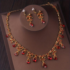 Bridal Red Set Chain Jewelry Crown Necklace Set Wedding Dress Accessories
