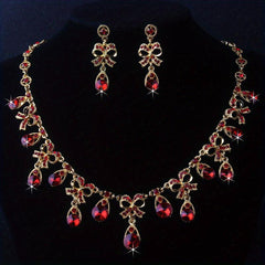 Bridal Red Set Chain Jewelry Crown Necklace Set Wedding Dress Accessories