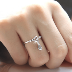 Glistening Silver Water Droplet Ring