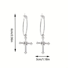 Cross Hoop Earrings with Filled Stones - Ideal Gift for Women & Teen Girls