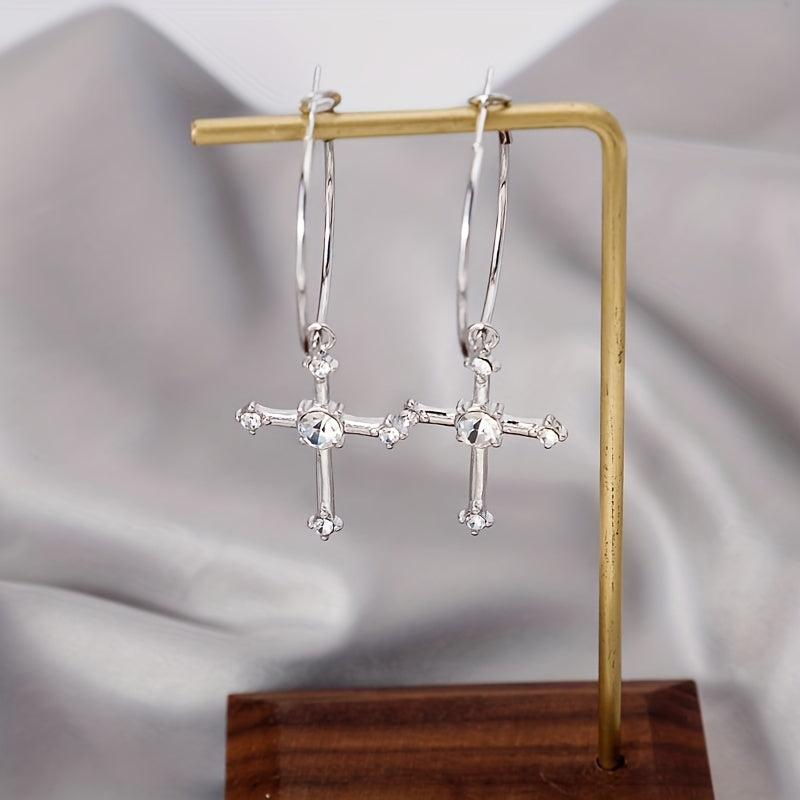 Cross Hoop Earrings with Filled Stones - Ideal Gift for Women & Teen Girls