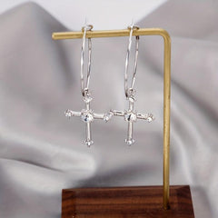 Cross Hoop Earrings with Filled Stones - Ideal Gift for Women & Teen Girls