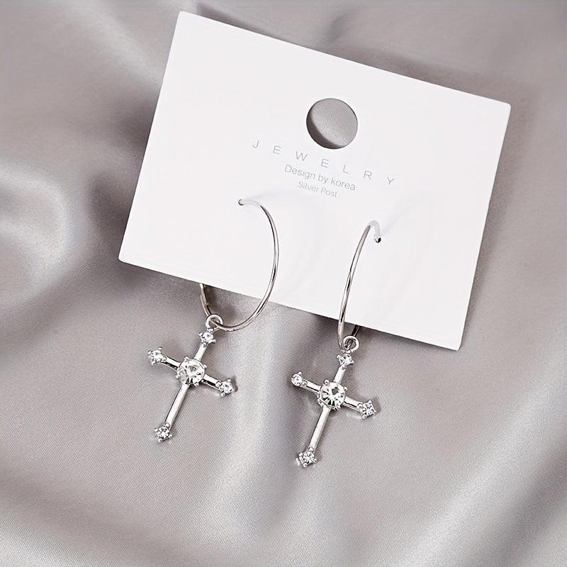 Cross Hoop Earrings with Filled Stones - Ideal Gift for Women & Teen Girls