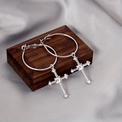 Cross Hoop Earrings with Filled Stones - Ideal Gift for Women & Teen Girls