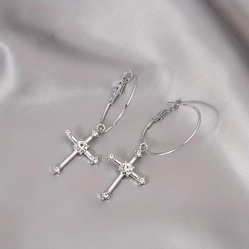 Cross Hoop Earrings with Filled Stones - Ideal Gift for Women & Teen Girls