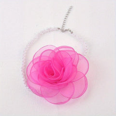 Romantic Chiffon Mesh Flower Choker Necklace with Pearl Neck