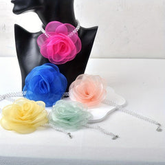 Romantic Chiffon Mesh Flower Choker Necklace with Pearl Neck