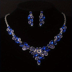 High-End Purple Rhinestone Necklace Earring Set