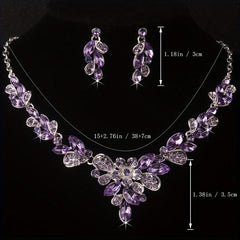 High-End Purple Rhinestone Necklace Earring Set