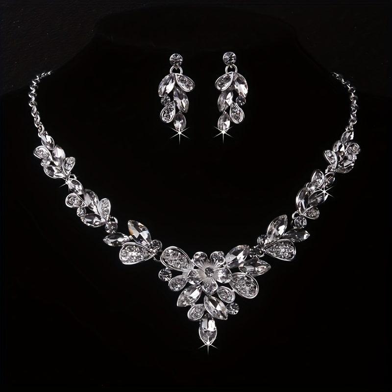 High-End Purple Rhinestone Necklace Earring Set