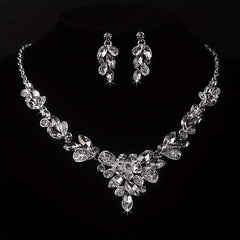 High-End Purple Rhinestone Necklace Earring Set