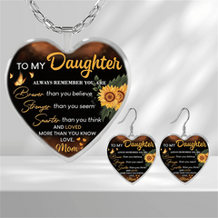Sunflower Heart Glass Pendant Earrings Graduation Birthday Gift