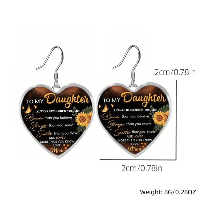Sunflower Heart Glass Pendant Earrings Graduation Birthday Gift